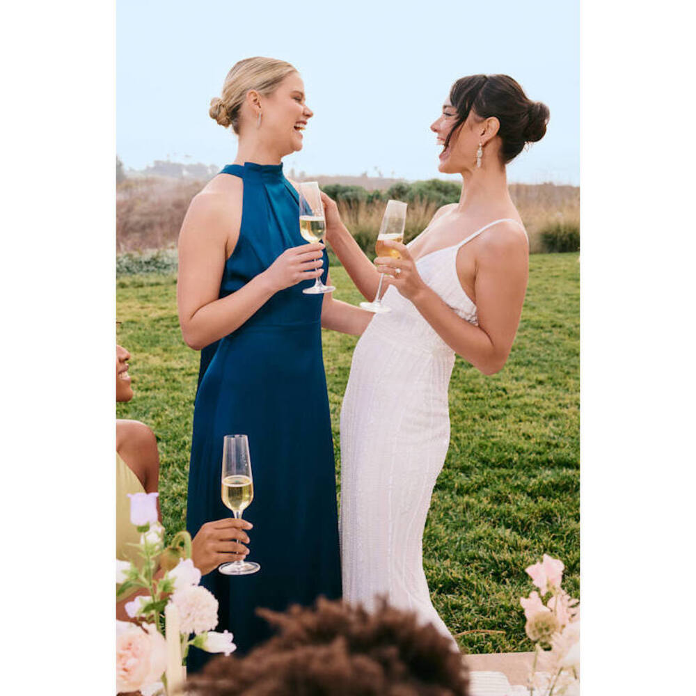 Lulus Regal Loveliness Blue Satin Pleated Mock Neck Maxi Dress - Size S